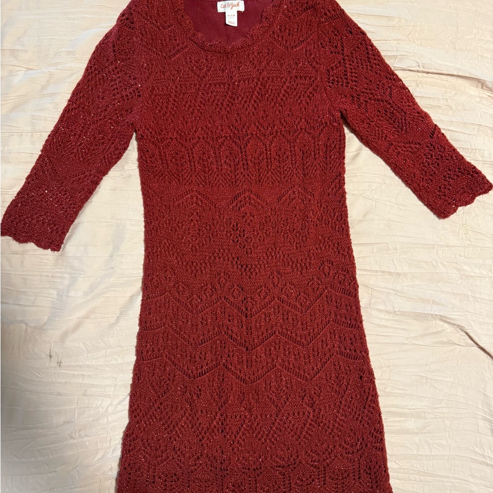 Girls Burgundy Knit Holiday Dress by Cat & Jack | Cozy & Festive | Excellent Con